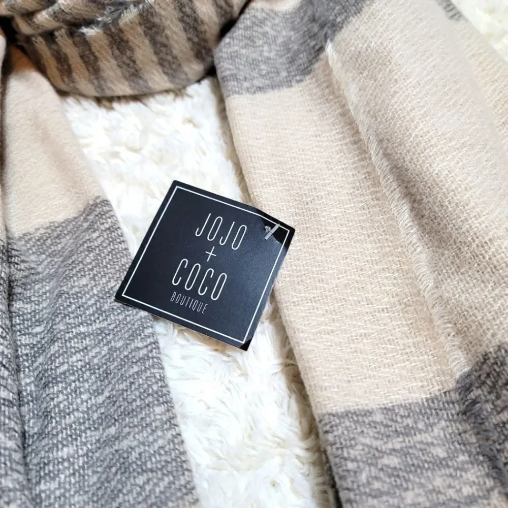 Jojo + Coco Grey & Cream Long Weekend Striped Wrap Scarf